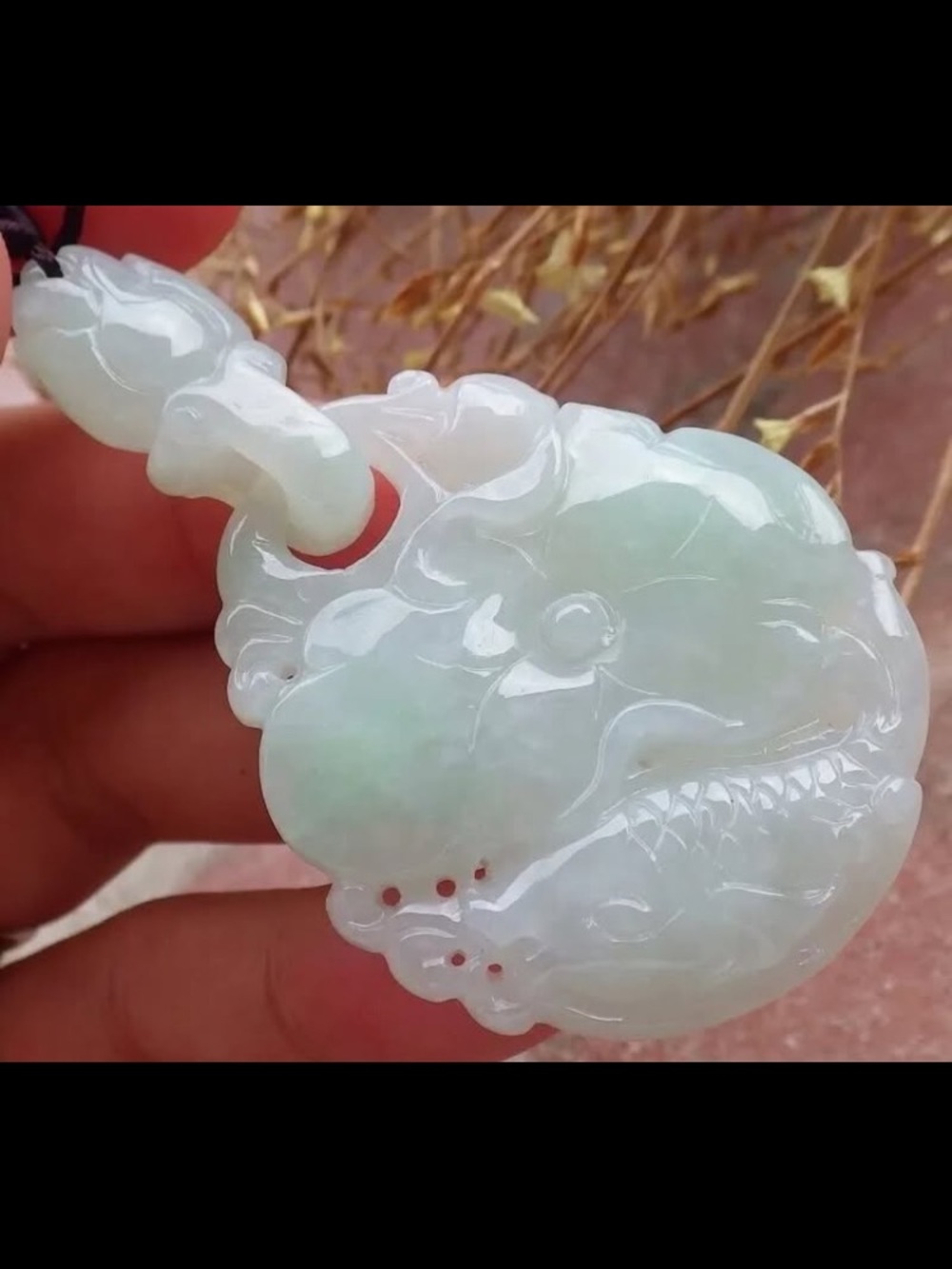 Certificate jadeite jade white greeb wealth Feng shui fish lotus pendant